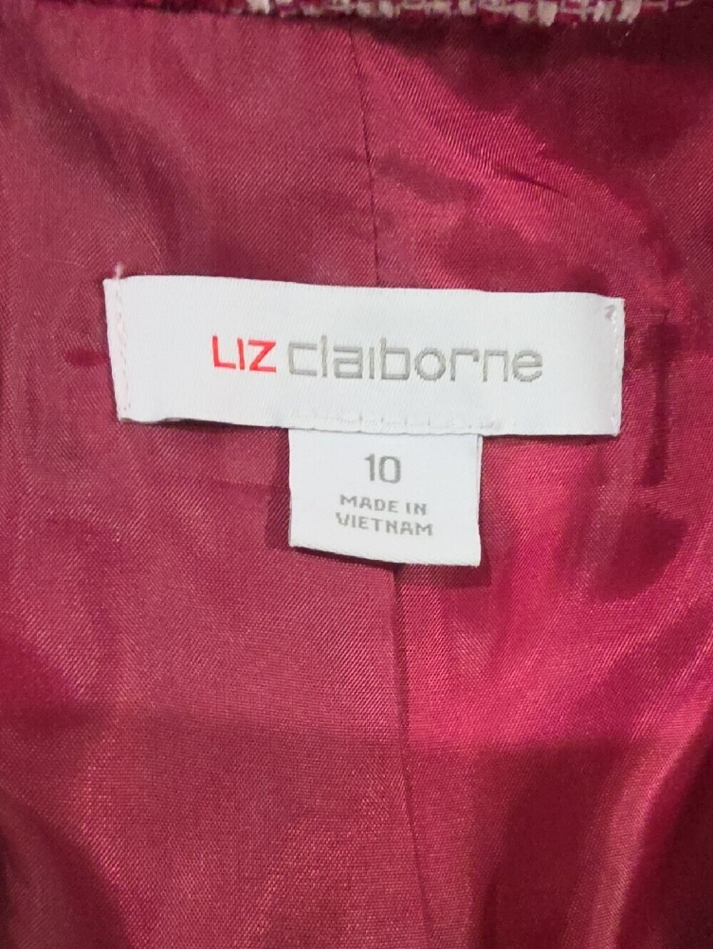 Liz Claiborne Pink & White Check Double-Breasted Tweed Blazer- Size 12 - Picture 10 of 11